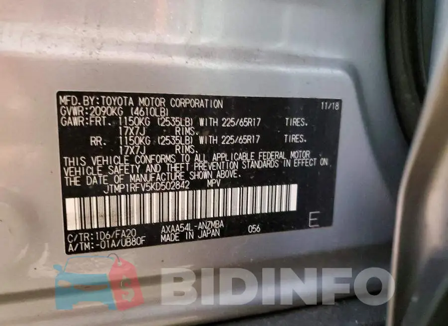 JTMP1RFV5KD502842 Photo# 13