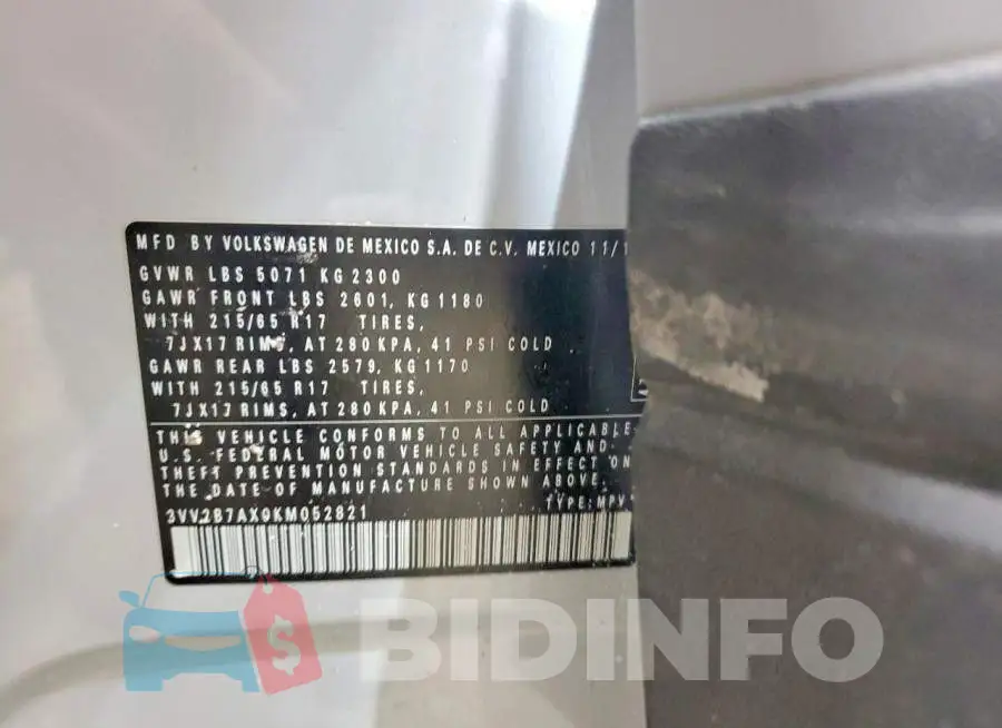 3VV2B7AX0KM052821 Photo# 14