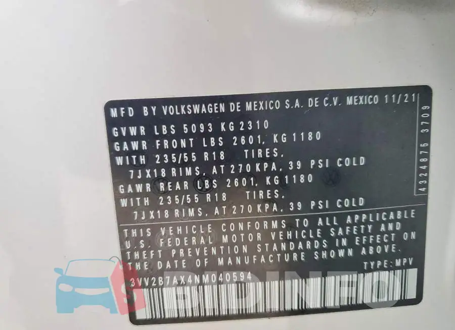3VV2B7AX4NM040594 Photo# 14