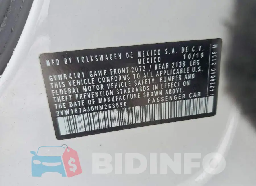 3VW167AJ0HM263596 Photo# 12