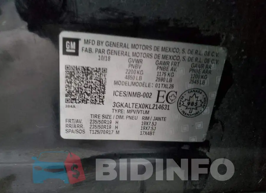 3GKALTEX0KL214631 Photo# 12