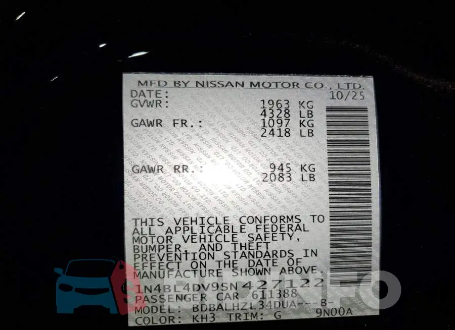 1N4BL4DV9SN427122 Photo# 12