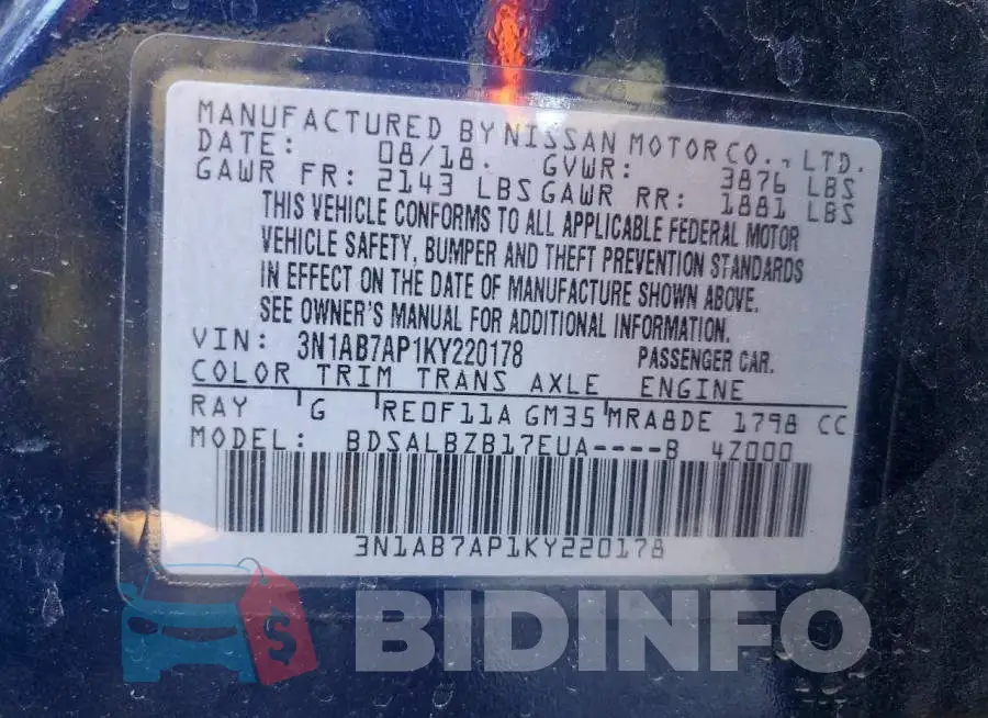 3N1AB7AP1KY220178 Photo# 12