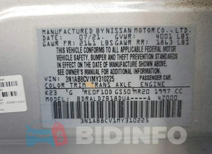 3N1AB8CV1MY310225 Photo# 12