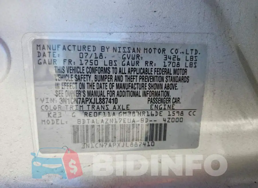 3N1CN7APXJL887410 Photo# 13