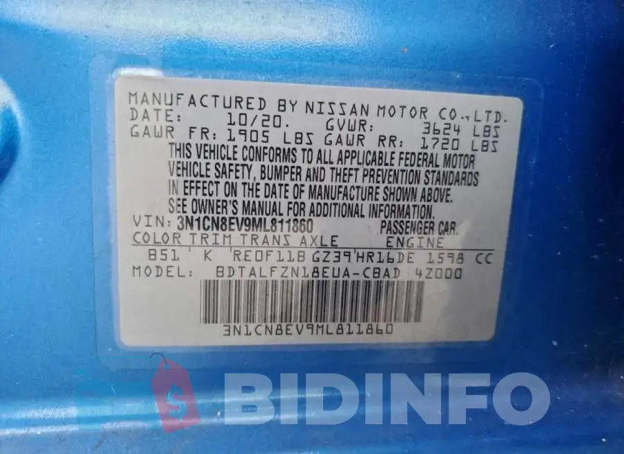 3N1CN8EV9ML811860 Photo# 12