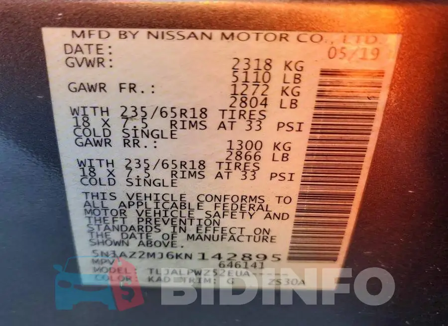 5N1AZ2MJ6KN142895 Photo# 14