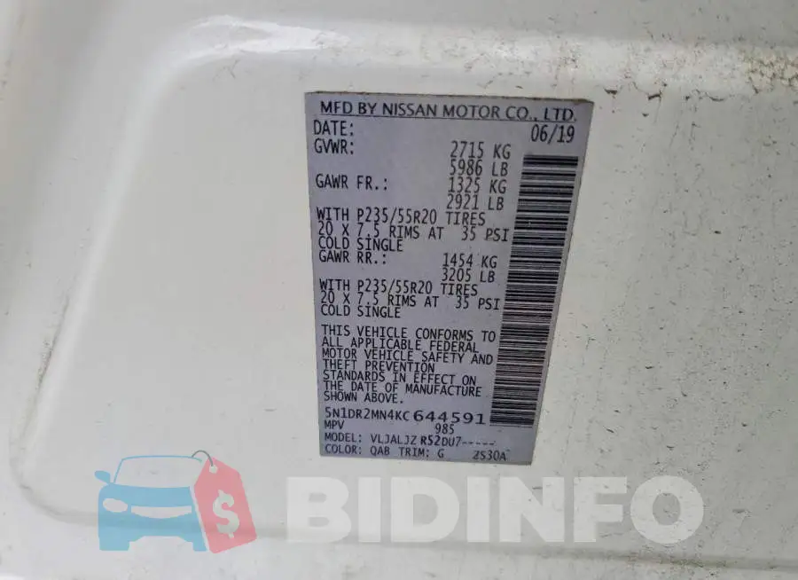 5N1DR2MN4KC644591 Photo# 13