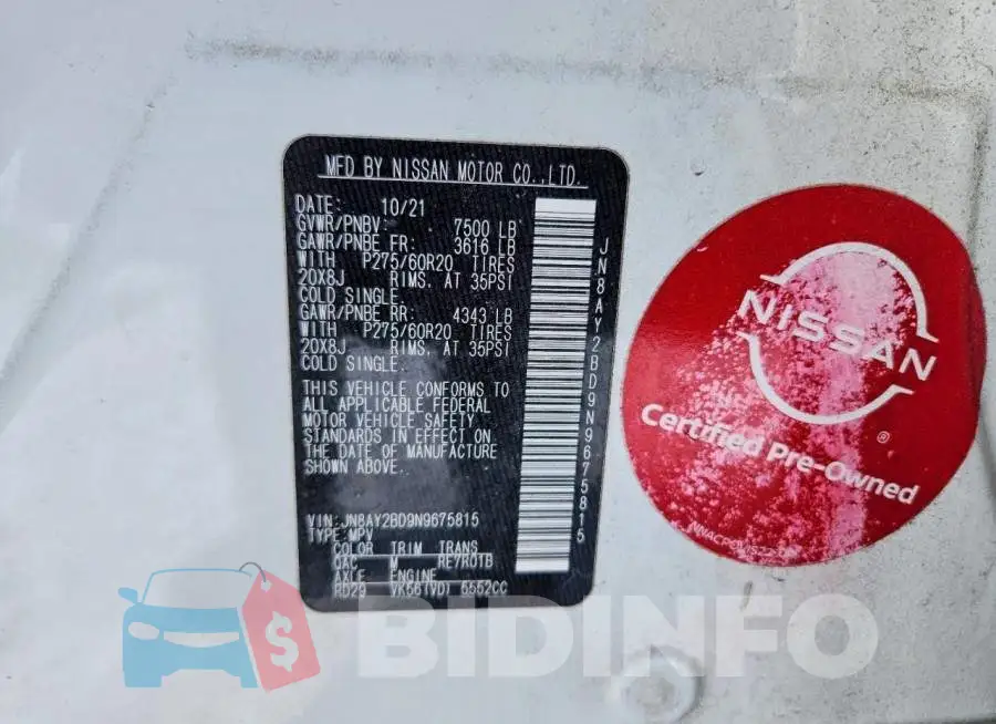 JN8AY2BD9N9675815 Photo# 13