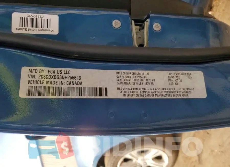 2C3CDXBG3NH255513 Photo# 13