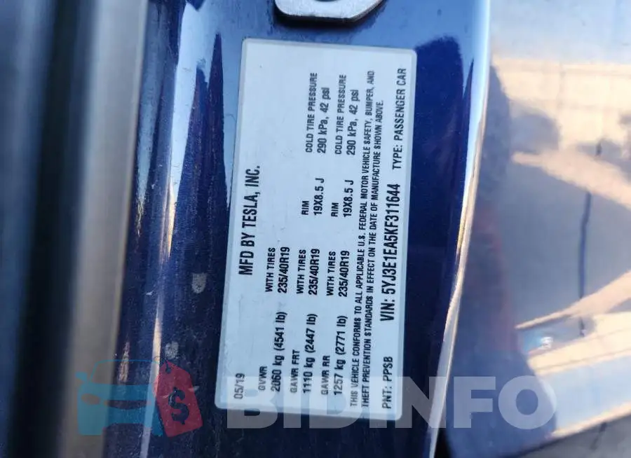 5YJ3E1EA5KF311644 Photo# 12