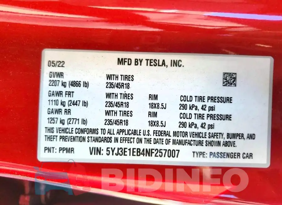 5YJ3E1EB4NF257007 Photo# 13