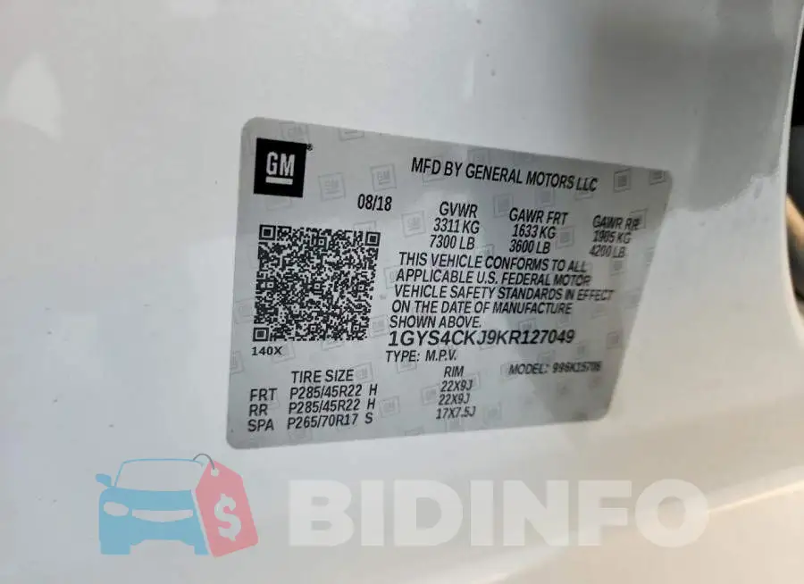 1GYS4CKJ9KR127049 Photo# 13
