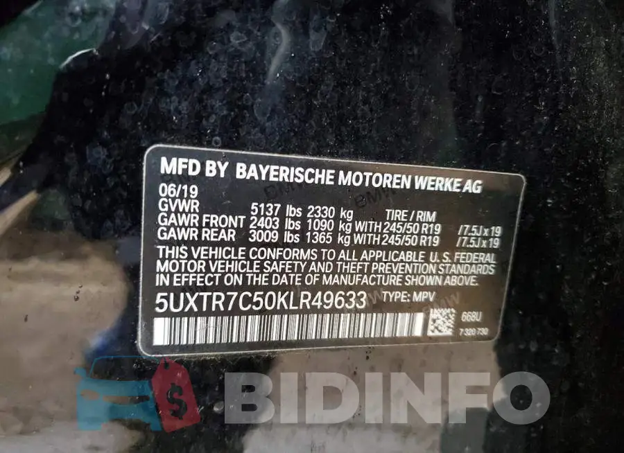 5UXTR7C50KLR49633 Photo# 12