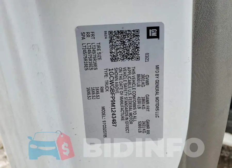 1GCWGBFP9M1243487 Photo# 13