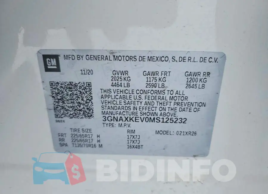 3GNAXKEV0MS125232 Photo# 14
