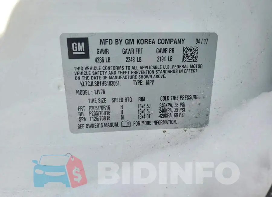 KL7CJLSB1HB183061 Photo# 12