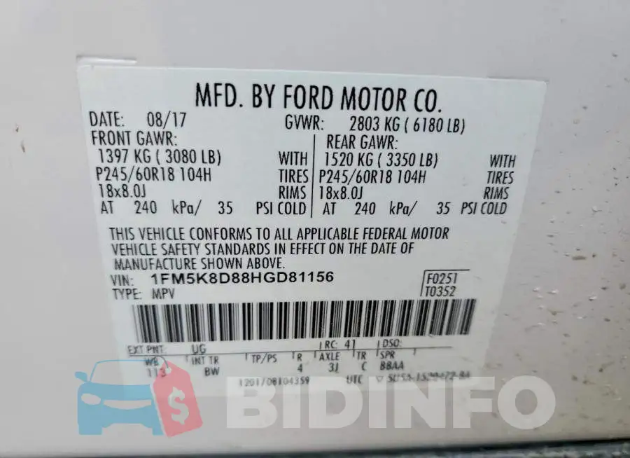 1FM5K8D88HGD81156 Photo# 13