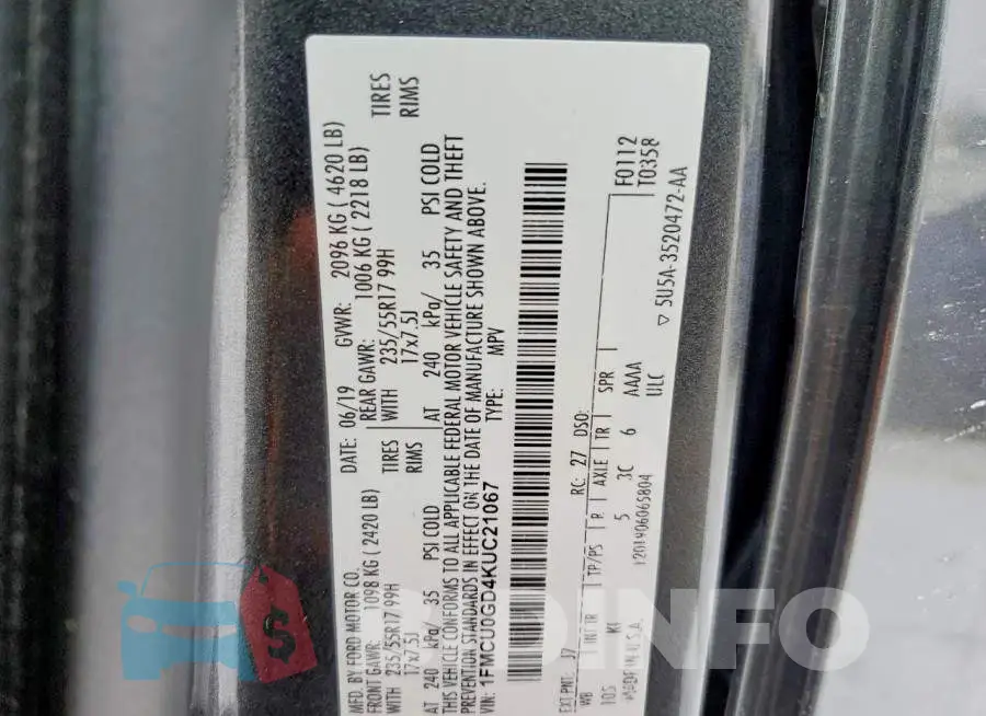 1FMCU0GD4KUC21067 Photo# 14