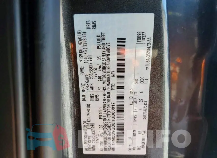 1FMCU9GD8HUD80817 Photo# 13