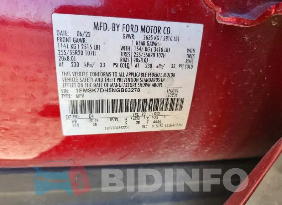 1FMSK7DH5NGB63278 Photo# 13