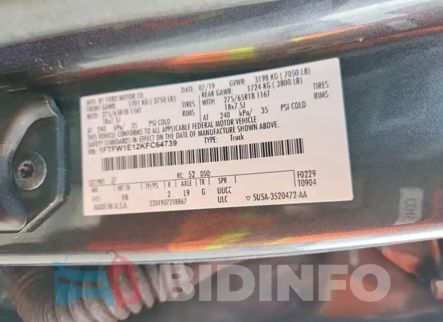 1FTFW1E12KFC64739 Photo# 12