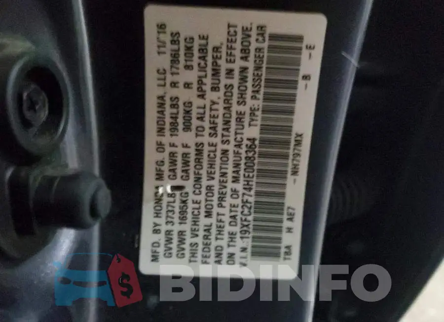 19XFC2F74HE008364 Photo# 12