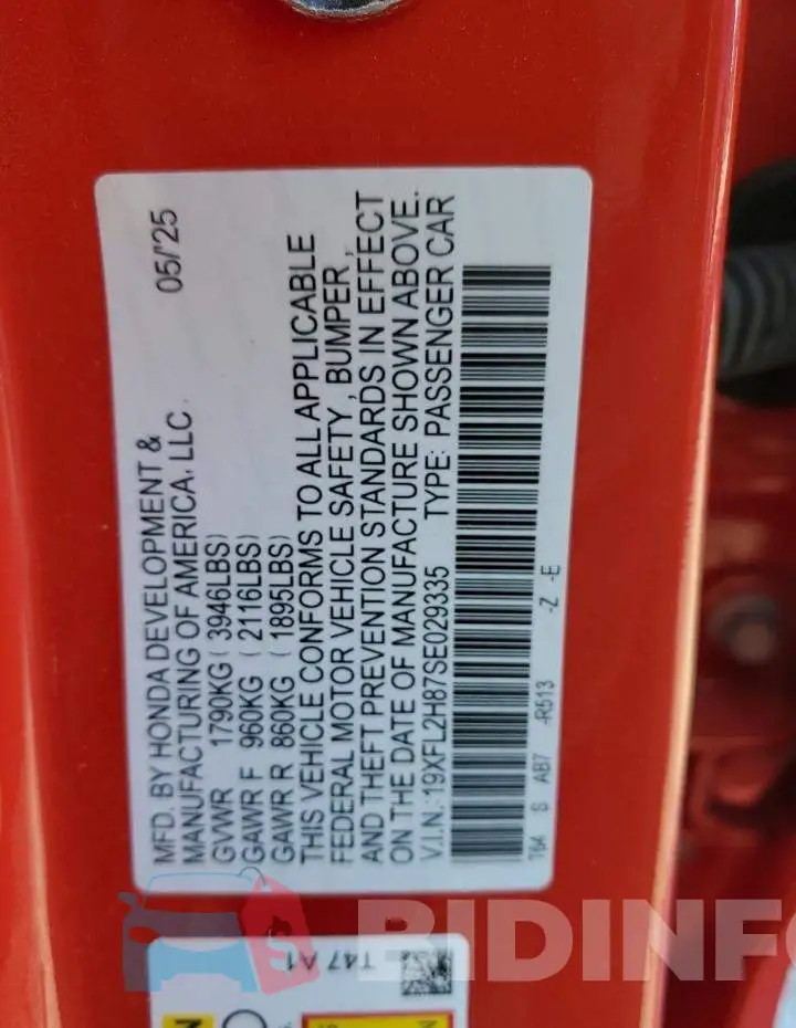 19XFL2H87SE029335 Photo# 12