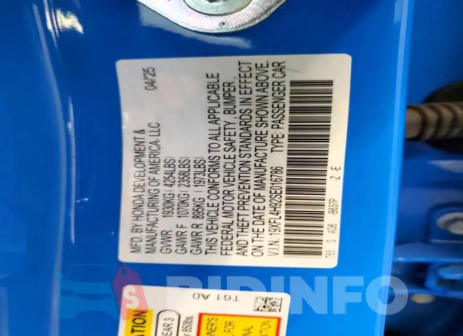 19XFL4H92SE016786 Photo# 12