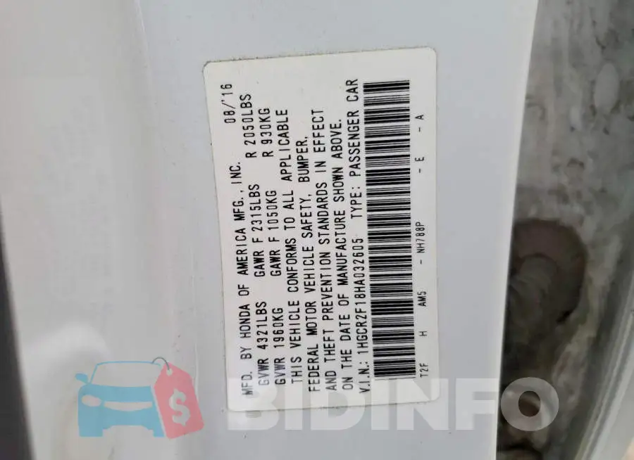 1HGCR2F18HA032605 Photo# 12