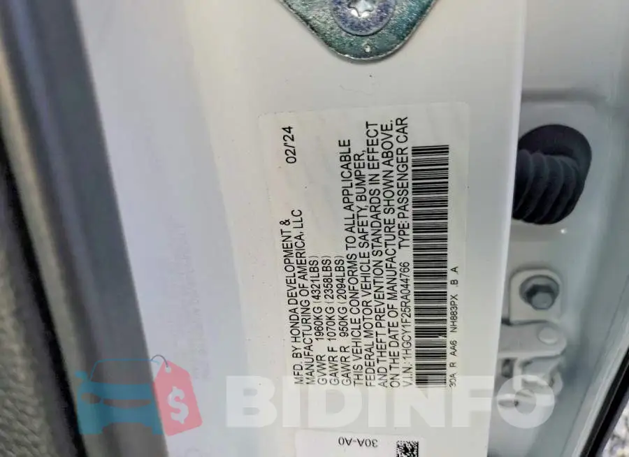 1HGCY1F25RA044766 Photo# 12