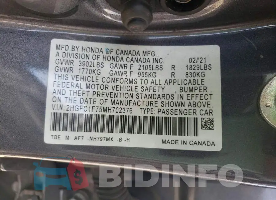 2HGFC1F75MH702376 Photo# 13