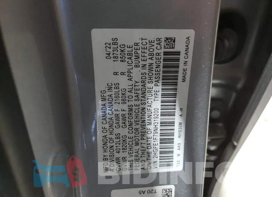 2HGFE1F79NH319200 Photo# 12