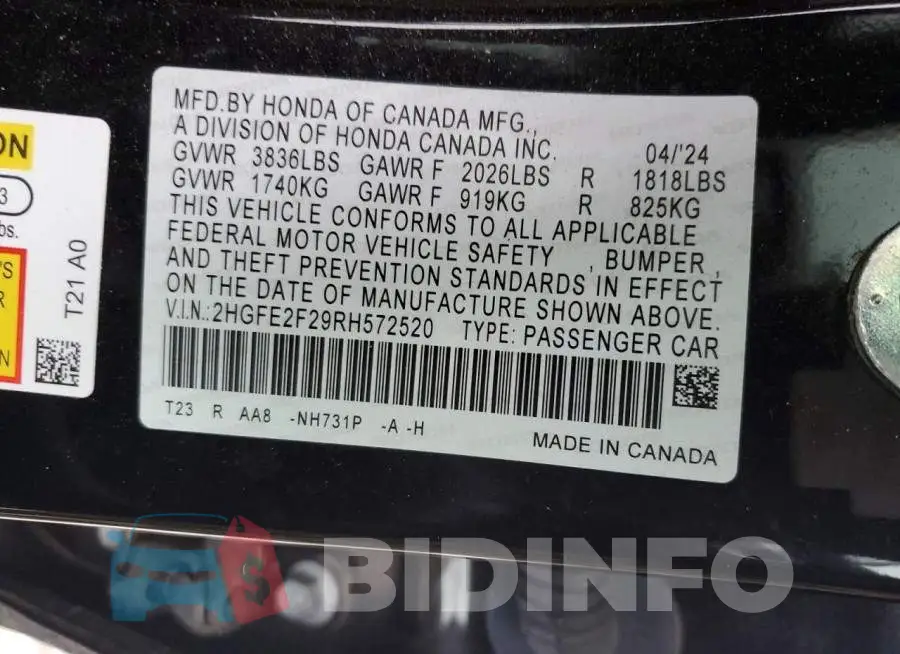 2HGFE2F29RH572520 Photo# 12