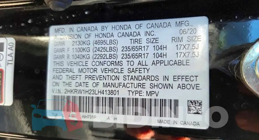 2HKRW1H23LH413801 Photo# 10