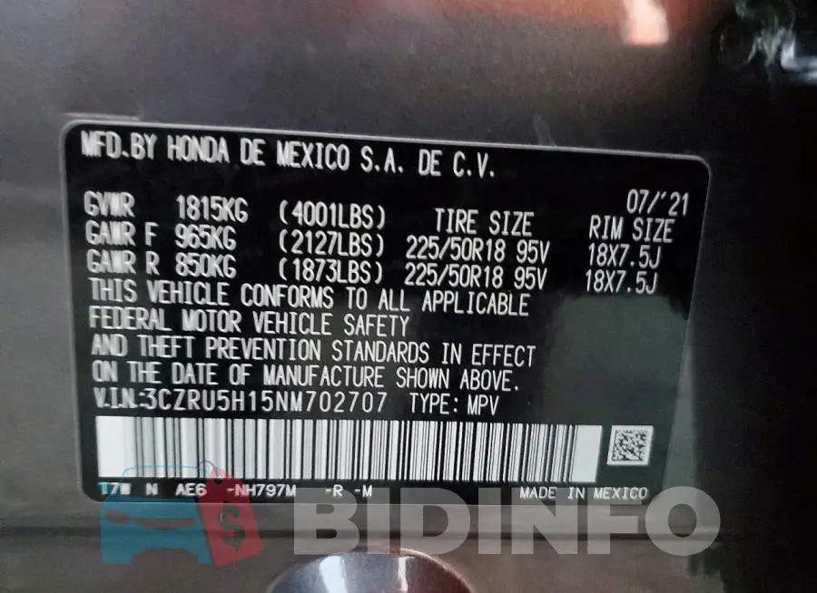 3CZRU5H15NM702707 Photo# 12