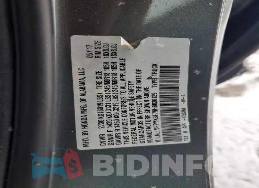 5FPYK3F79HB036129 Photo# 12