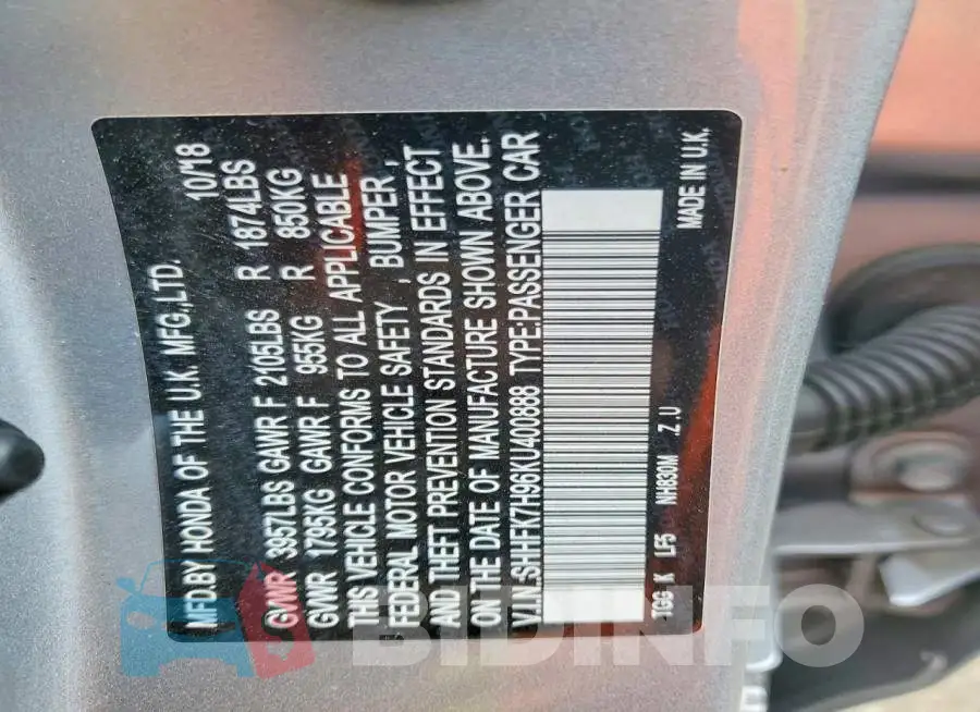 SHHFK7H96KU400888 Photo# 12