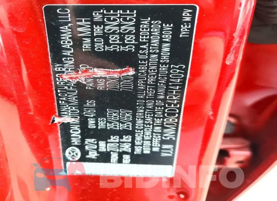 5NMJBCDE4RH414093 Photo# 13