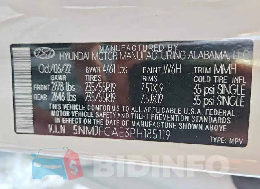 5NMJFCAE3PH185119 Photo# 14