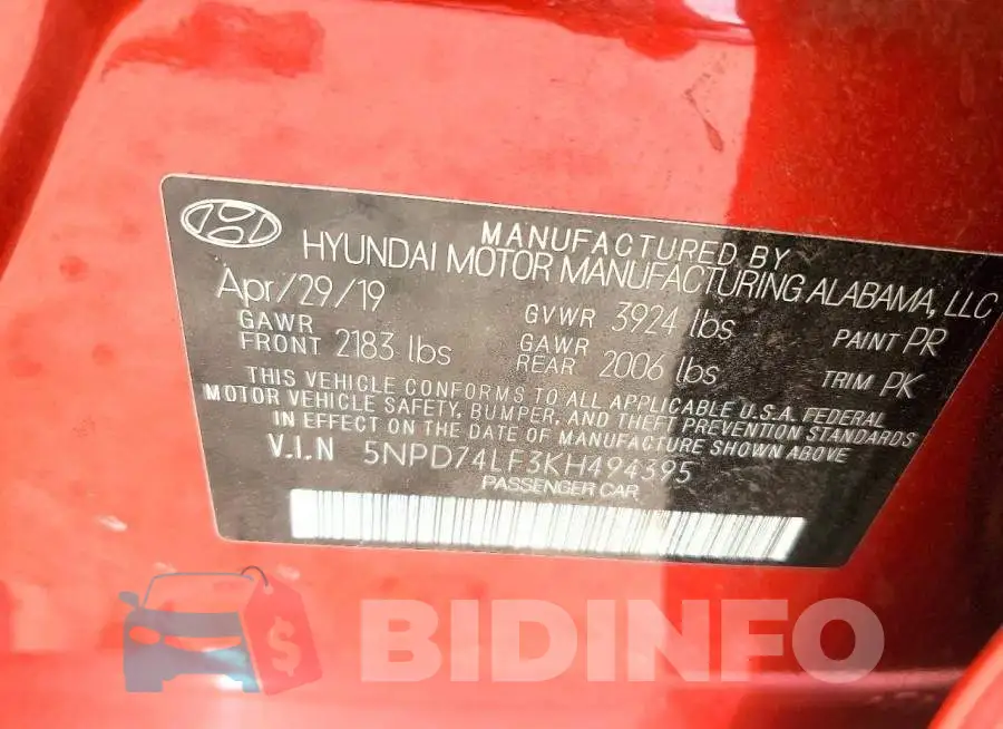 5NPD74LF3KH494395 Photo# 13