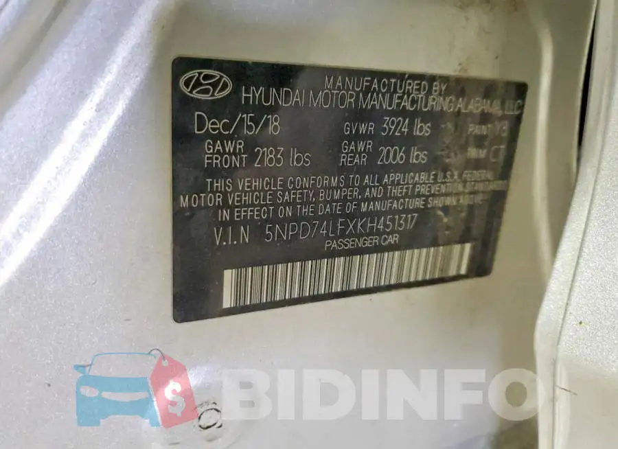5NPD74LFXKH451317 Photo# 13