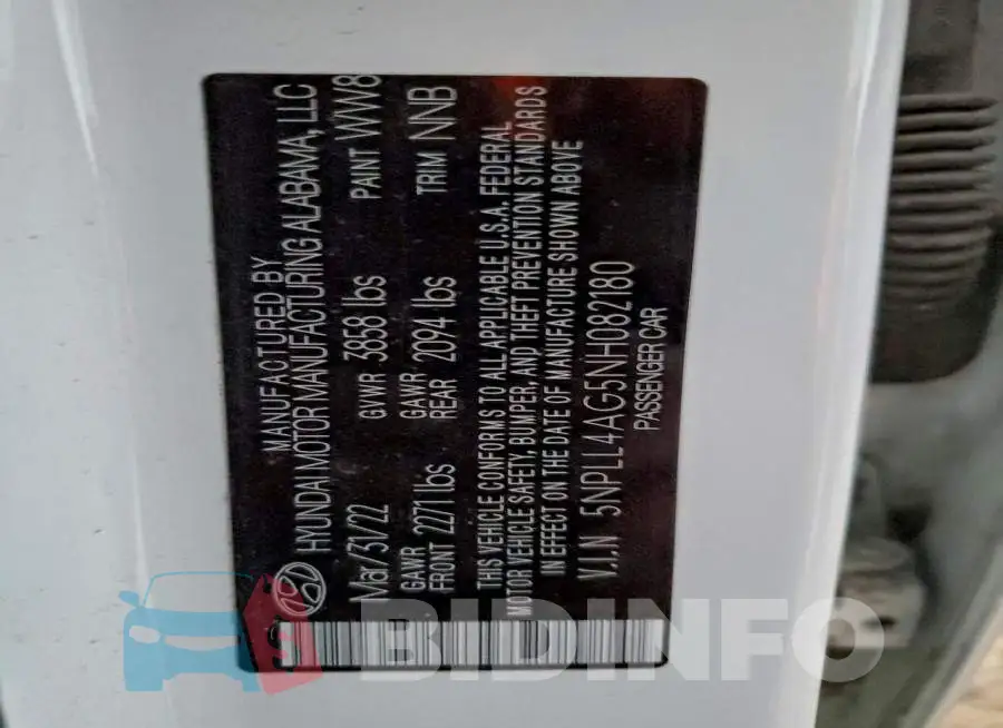 5NPLL4AG5NH082180 Photo# 12