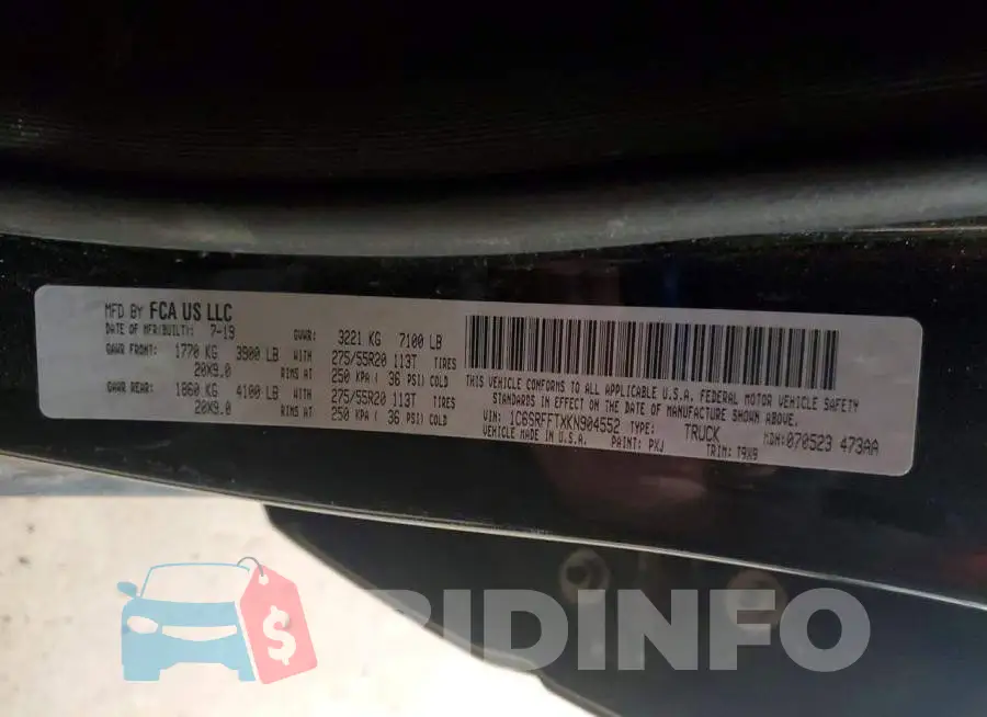 1C6SRFFTXKN904552 Photo# 12