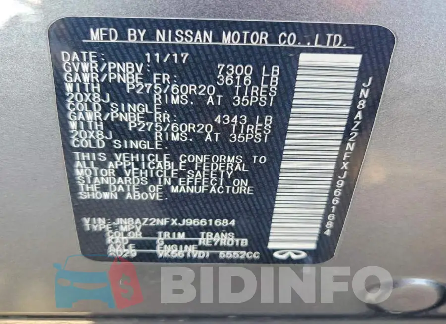 JN8AZ2NFXJ9661684 Photo# 13