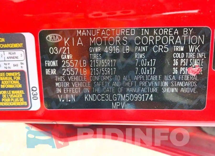 KNDCE3LG7M5099174 Photo# 13