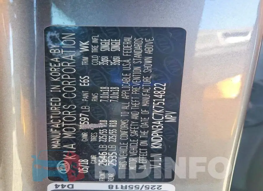 KNDPN3AC7K7514822 Photo# 14