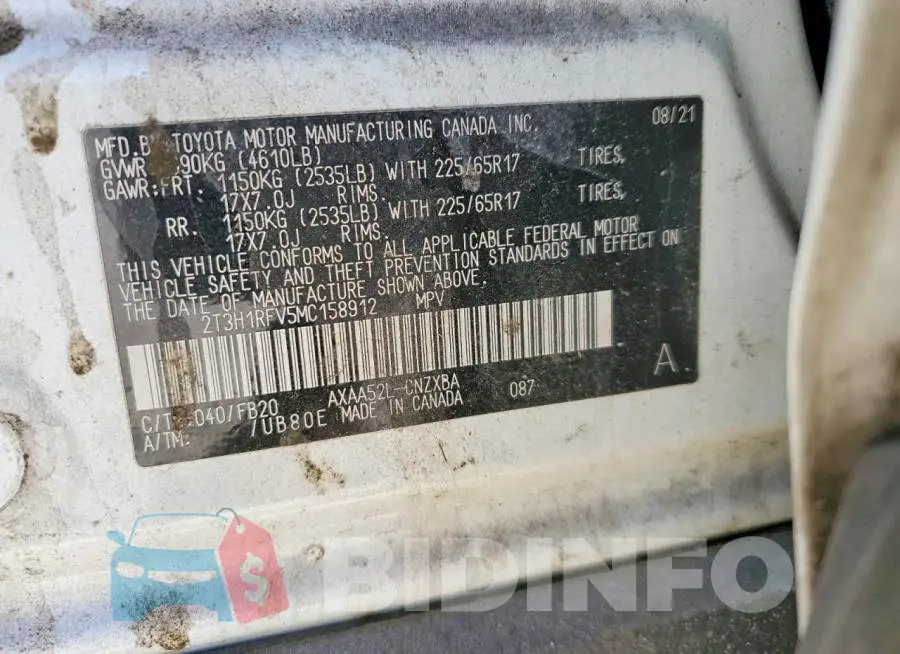 2T3H1RFV5MC158912 Photo# 13