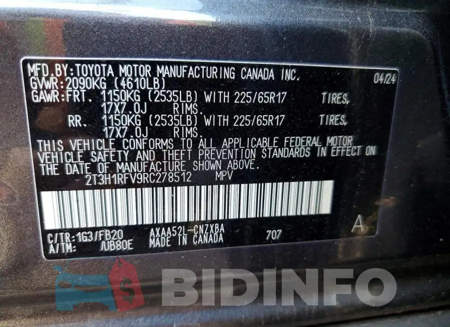 2T3H1RFV9RC278512 Photo# 14