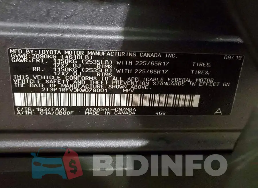 2T3P1RFV3KW078001 Photo# 13